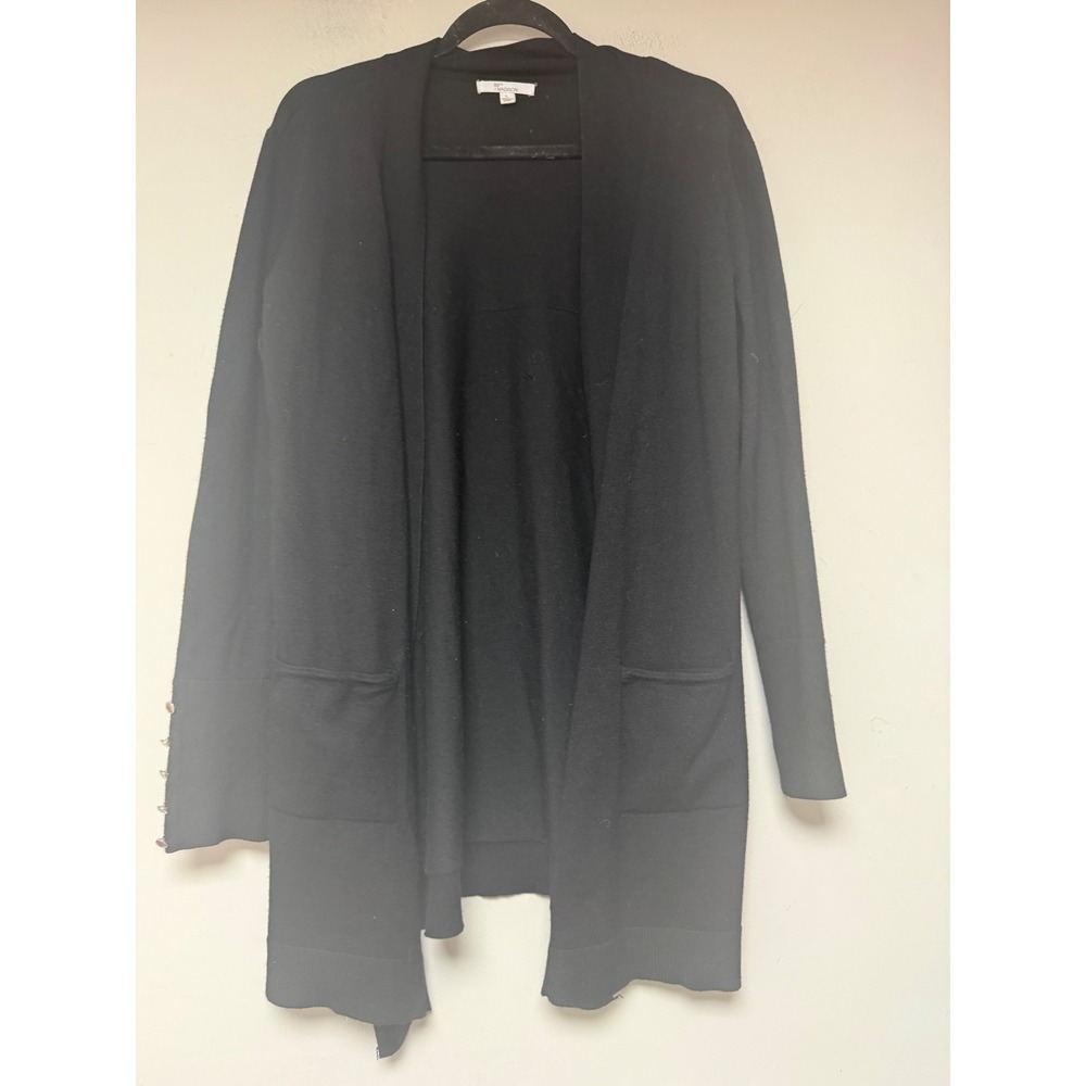 89th + Madison Open Front Cardigan Women L Black‎ Excellent Button Cuff Longline